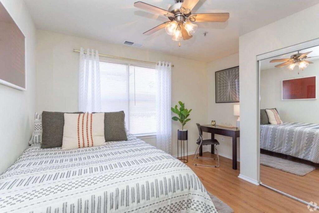Student apartment living room interior at The Landing in Greenville, NC